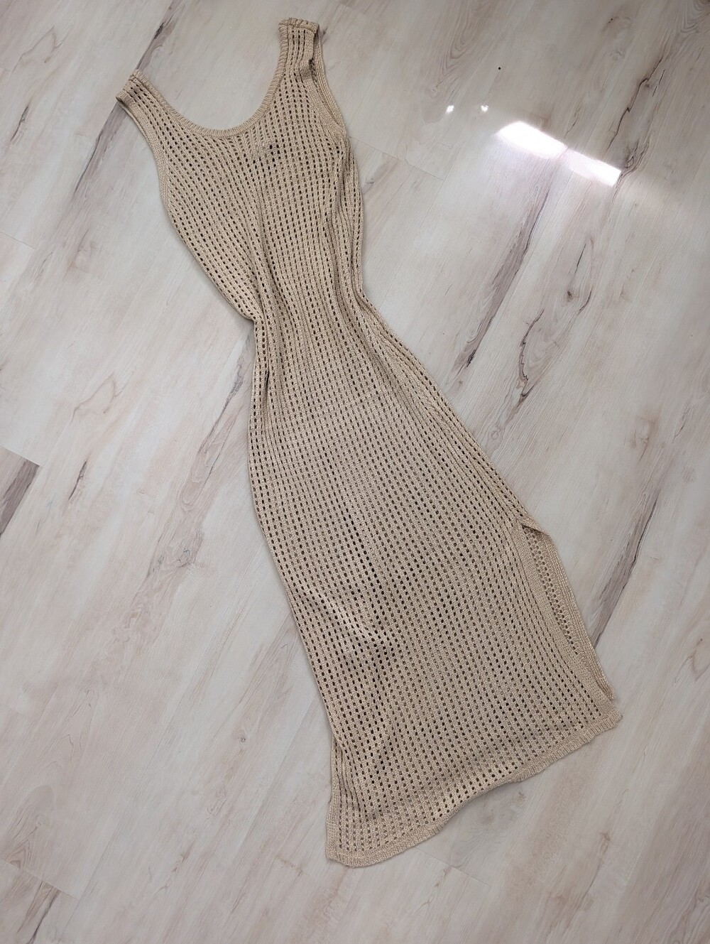 Maxi Dress Beach Swim Cover Up Dress Tan Open Knit Nordstrom Rack Size XL